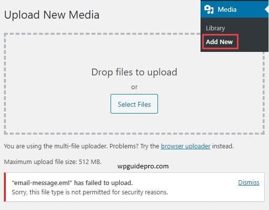 Causes the Sorry File Type Not Permitted Error for Security Reasons