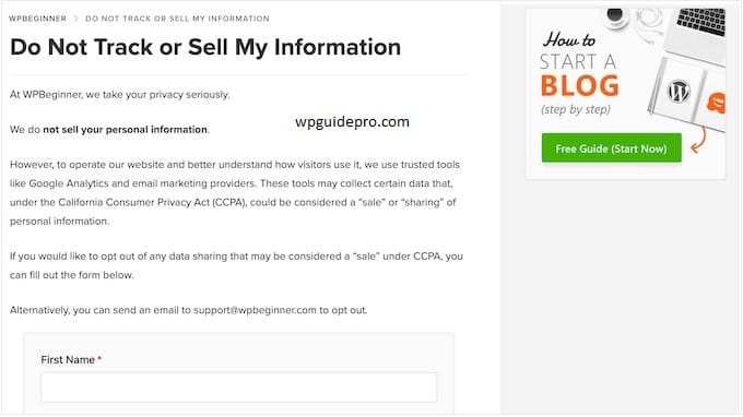 do not sell my info page