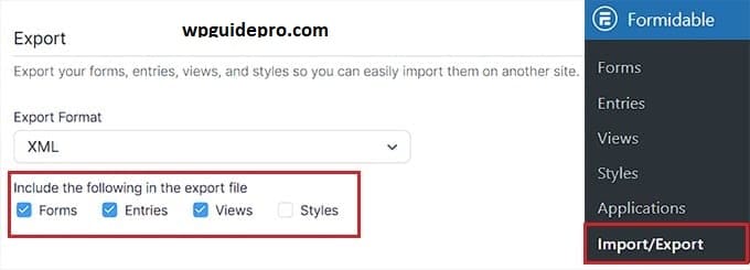 Export the database