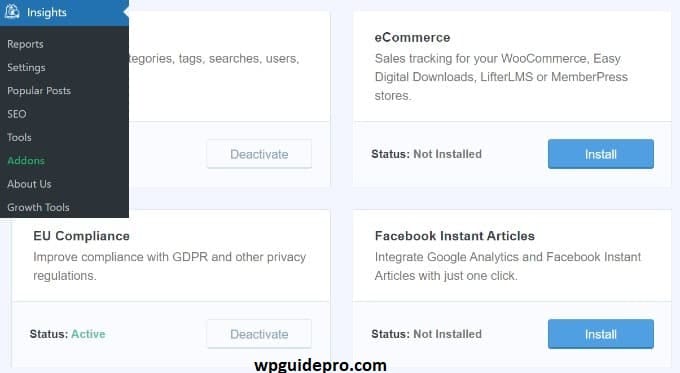 Installing the eCommerce Addon in MonsterInsights