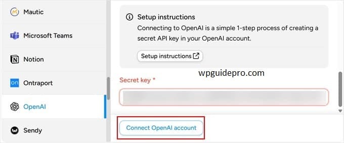 connect OpenAI account setup