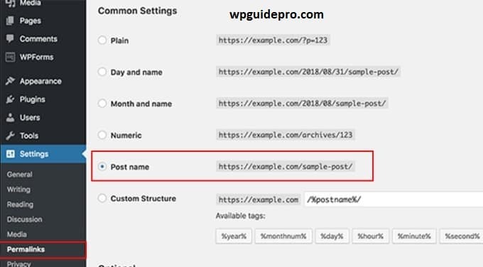 Settings Permalinks