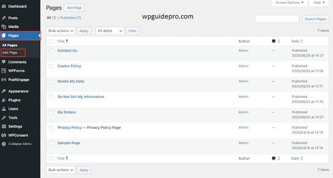 Creat a wordpress page