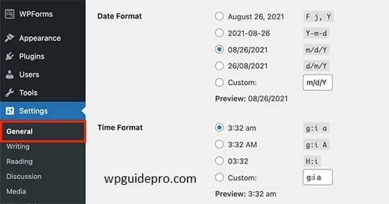 General settings date
