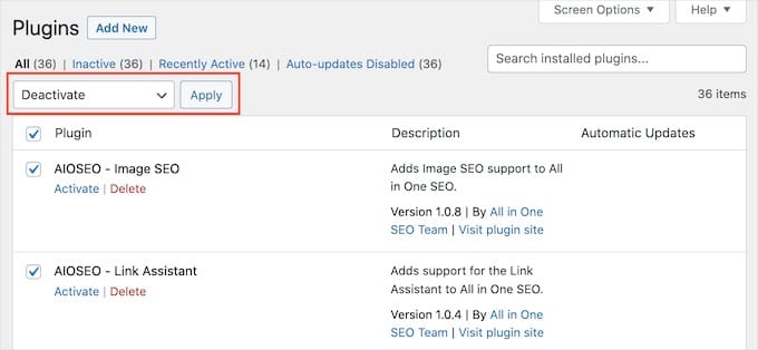 deactivate plugin