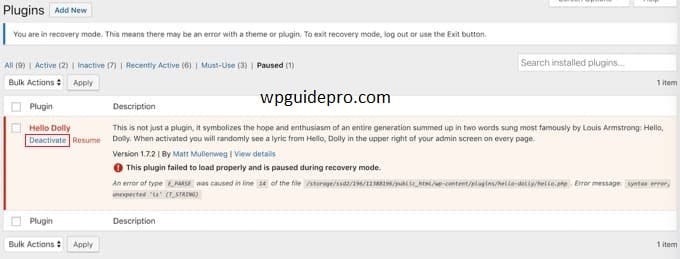 deactivate plugin