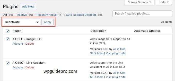deactivated plugins
