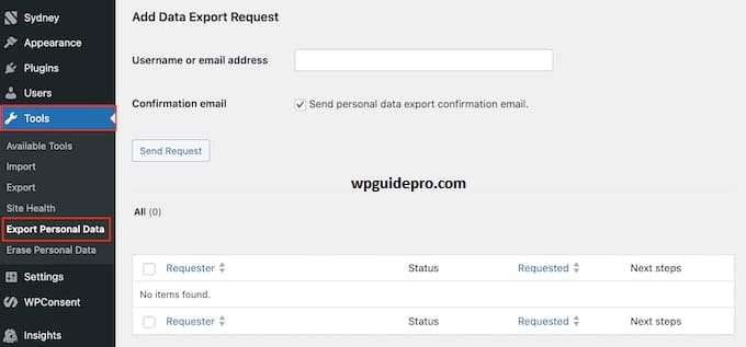 Export Personal Data in WordPress