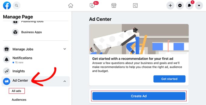 facebook ads center