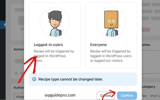 Logged in user recipe