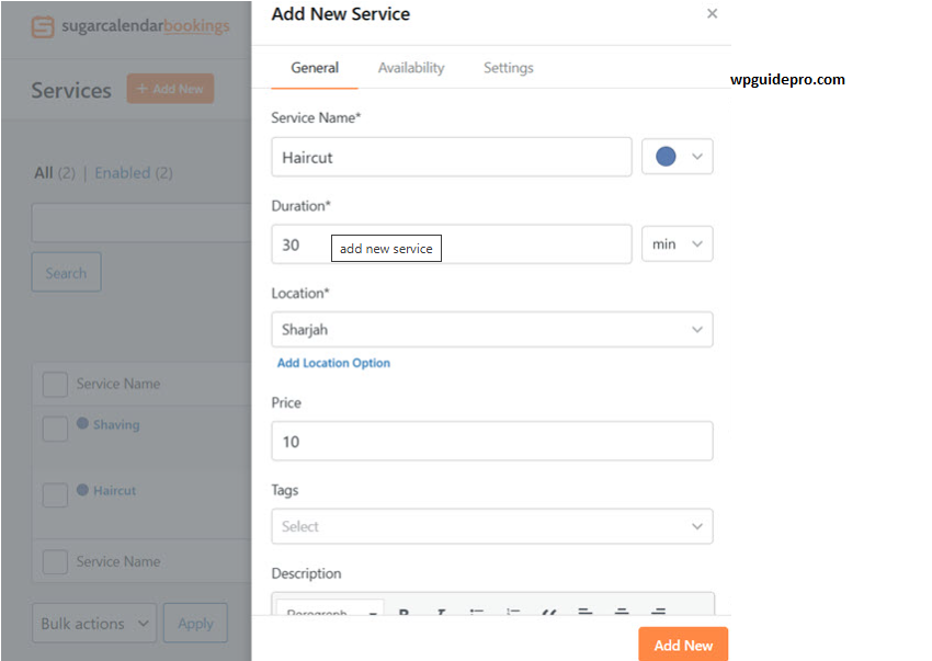 Sugar Calendar Bookings