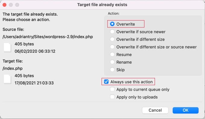 target file already exist