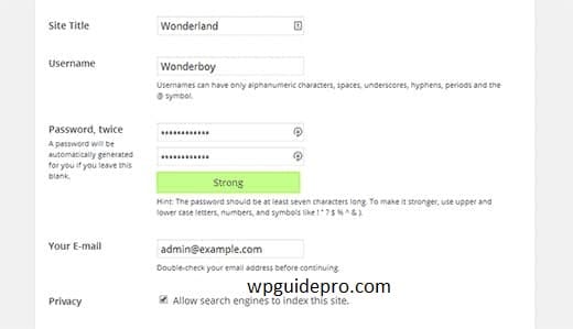 wordpress installation
