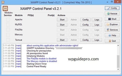 xampp control panel
